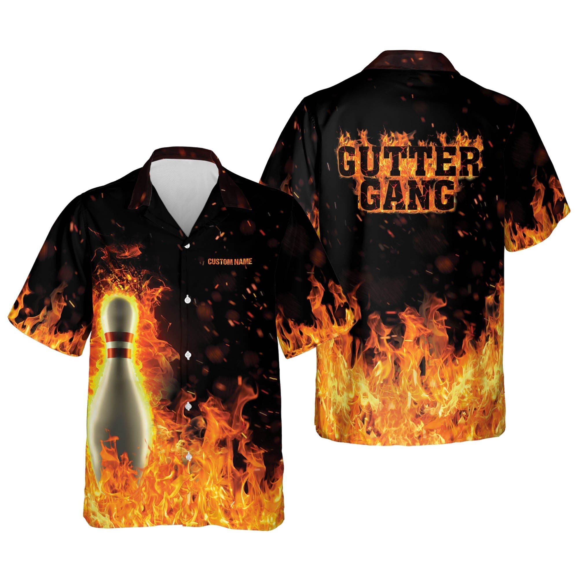 Personalized Flame Hawaiian Bowling Gutter Gang Shirts For Men, Bowling Team Shirt, Bowling Gift