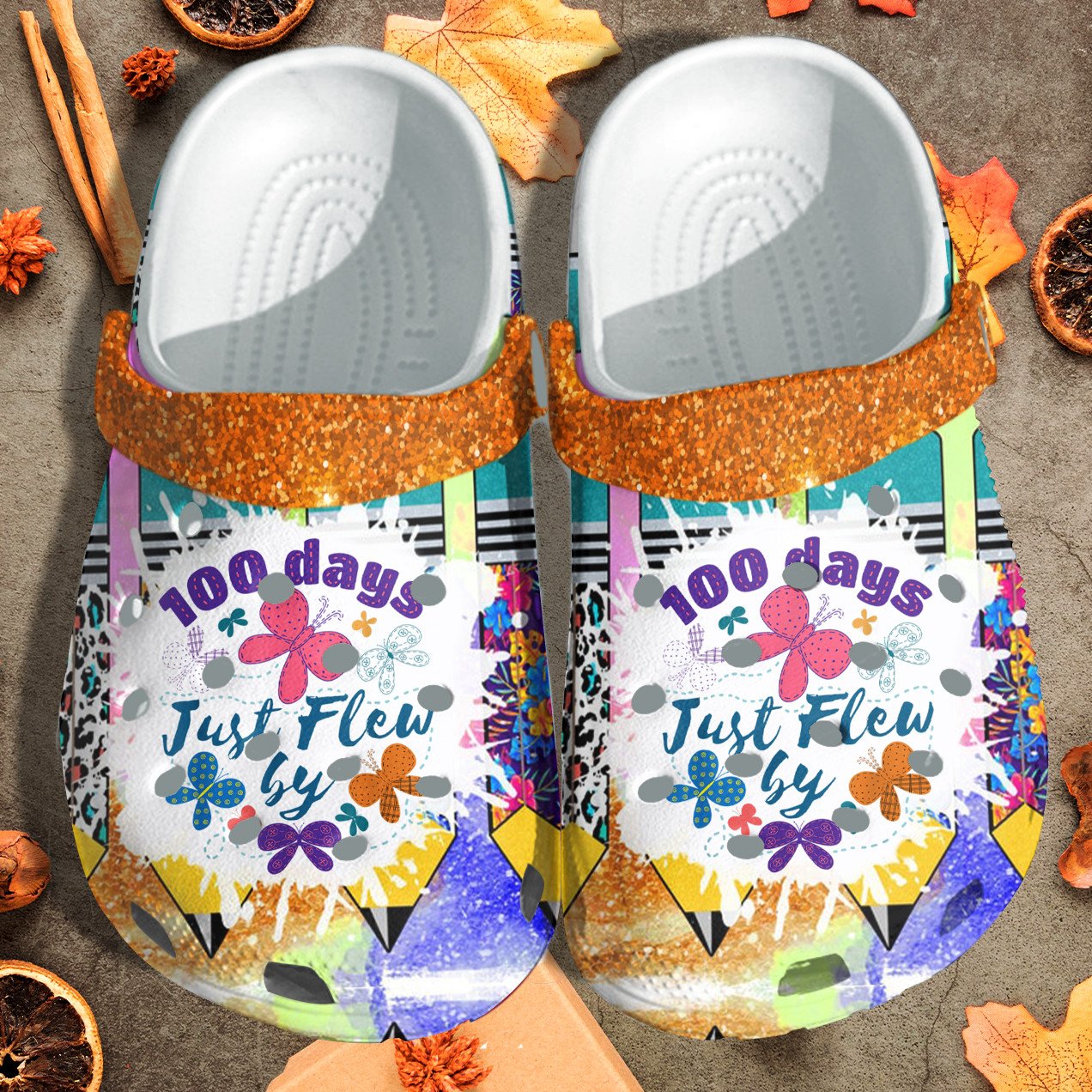 100 Days Just Flew By Flower Shoes Crocs Crocbland Clog Gift For Teacher Student