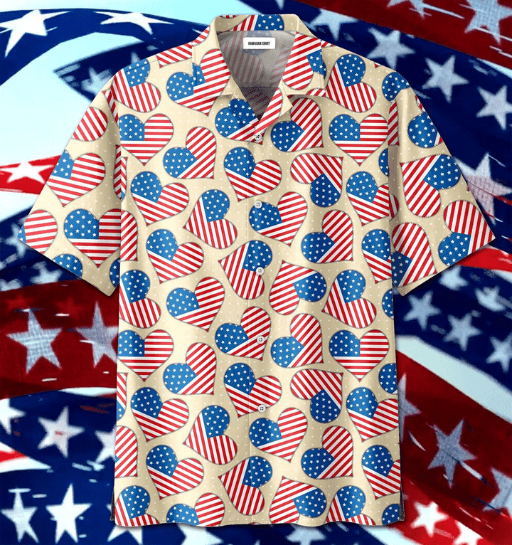 Heart Pattern Independence Day Patriotic Hawaiian Shirt