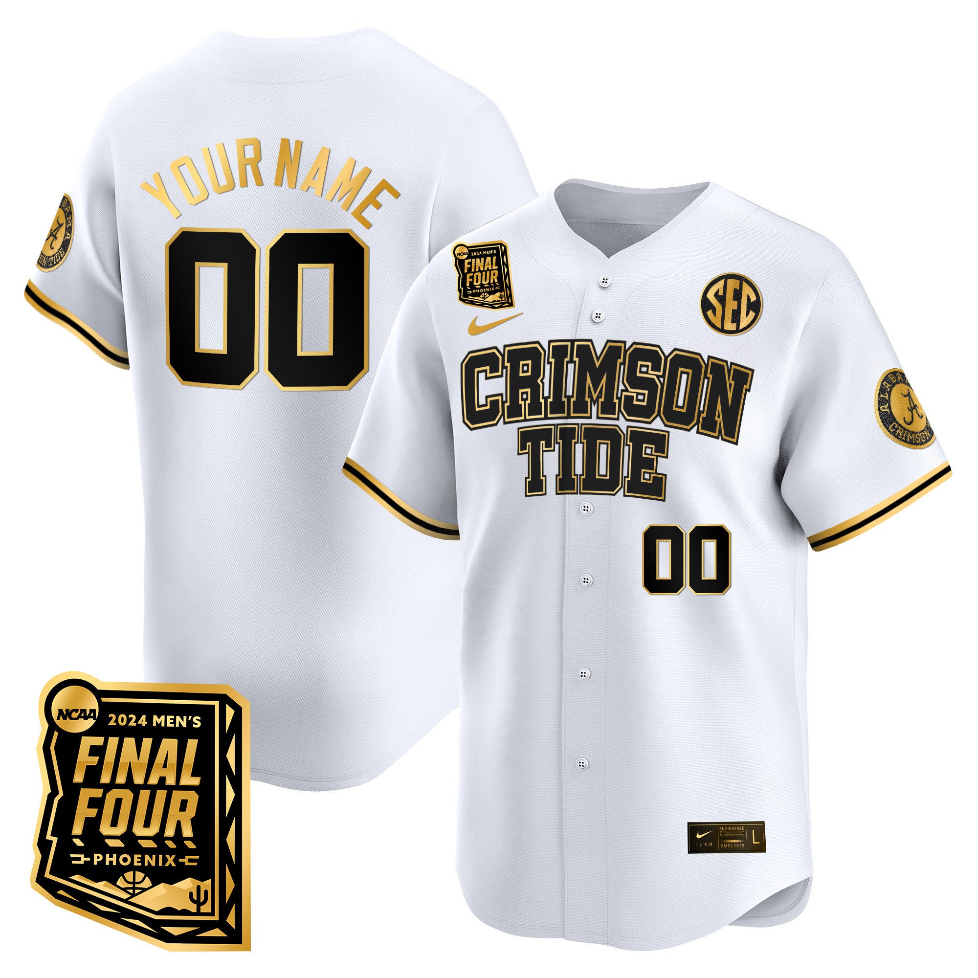 Alabama Crimson Tide Final Four Patch Baseball Custom Jersey – All Stitched