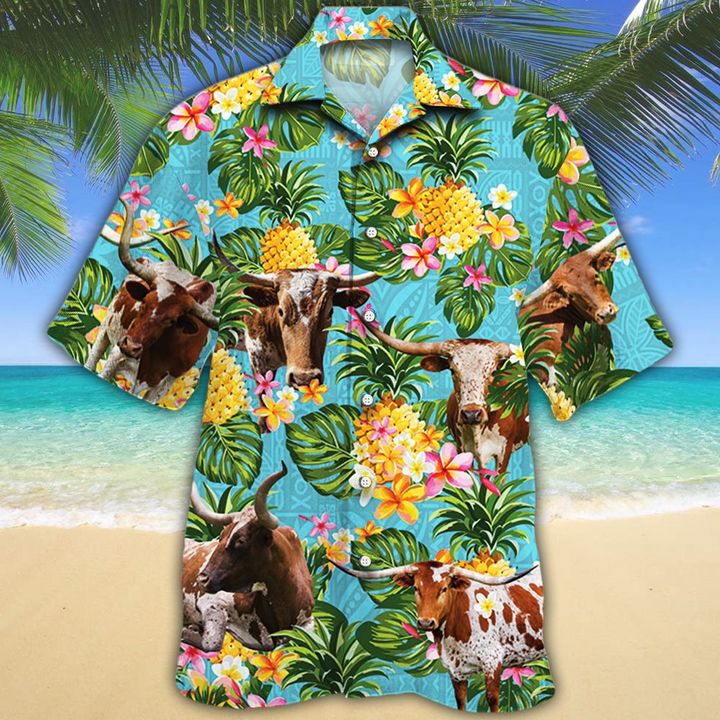 Tx Longhorn Cattle Lovers Pineapple Hawaiian Shirt