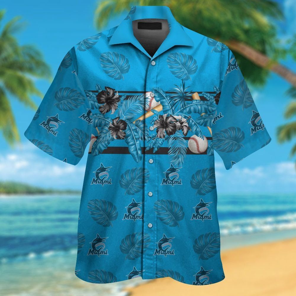 Miami Marlins Short Sleeve Button Up Tropical Hawaiian Shirt Ver05