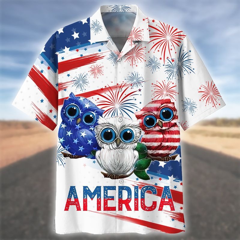 Cool Usa Owl On Hawaiian Shirt For Men And Woman On Independence’S Day, Owl Hawaiian Shirt Short Sleeve