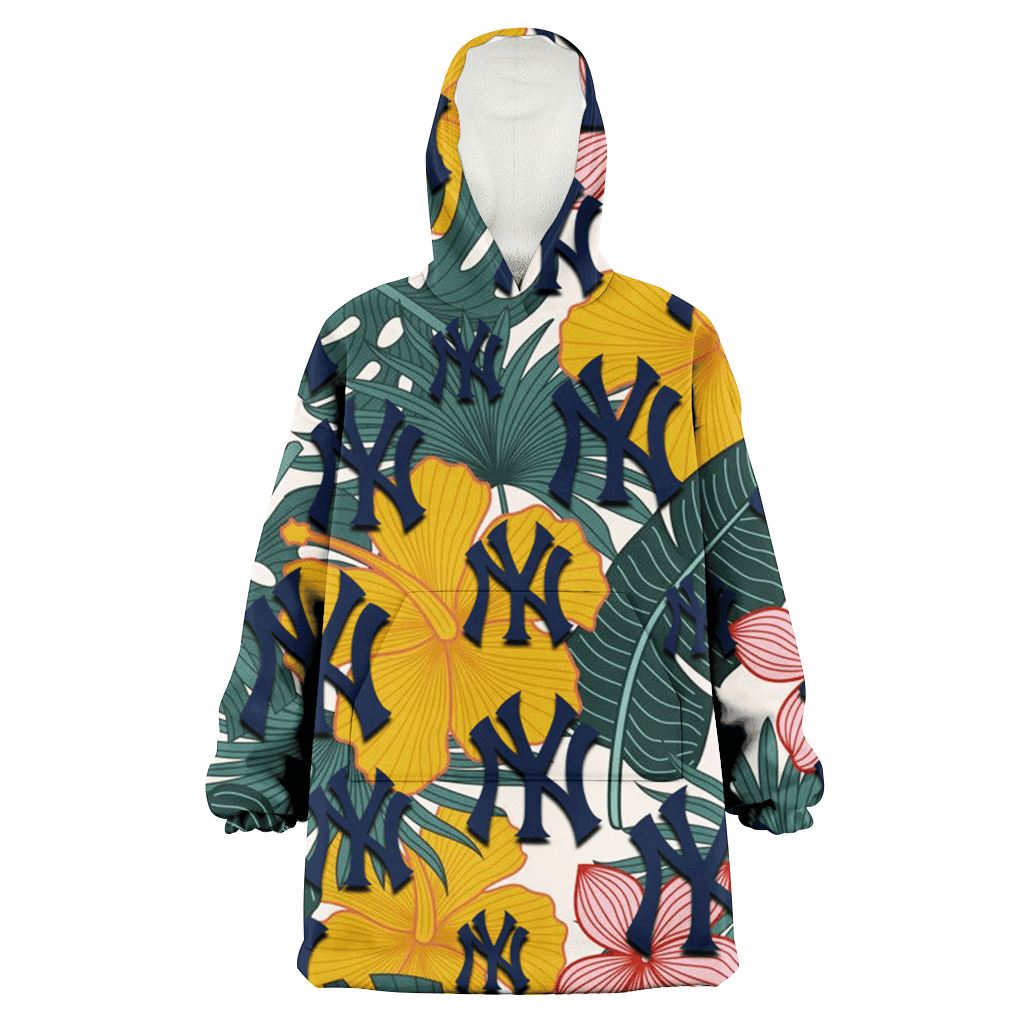 New York Yankees Yellow Hibiscus Green Banana Leaf Pink Porcelain Flower 3D Printed Hoodie Blanket Snug Hoodie