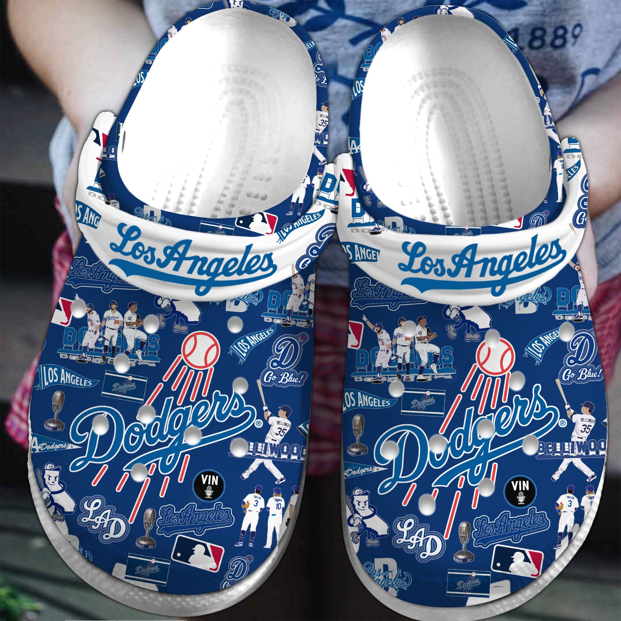 Los Angeles Dodgers Logo Baseball MLB Cheer Mascot Team Members White Sander Blue Crocss Classic Clogs Shoes Ver415