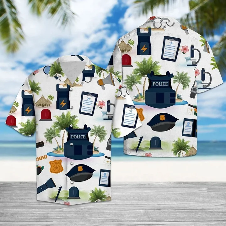 Police Equipment Print On Vacation Mix While Theme Hawaiian Shirt