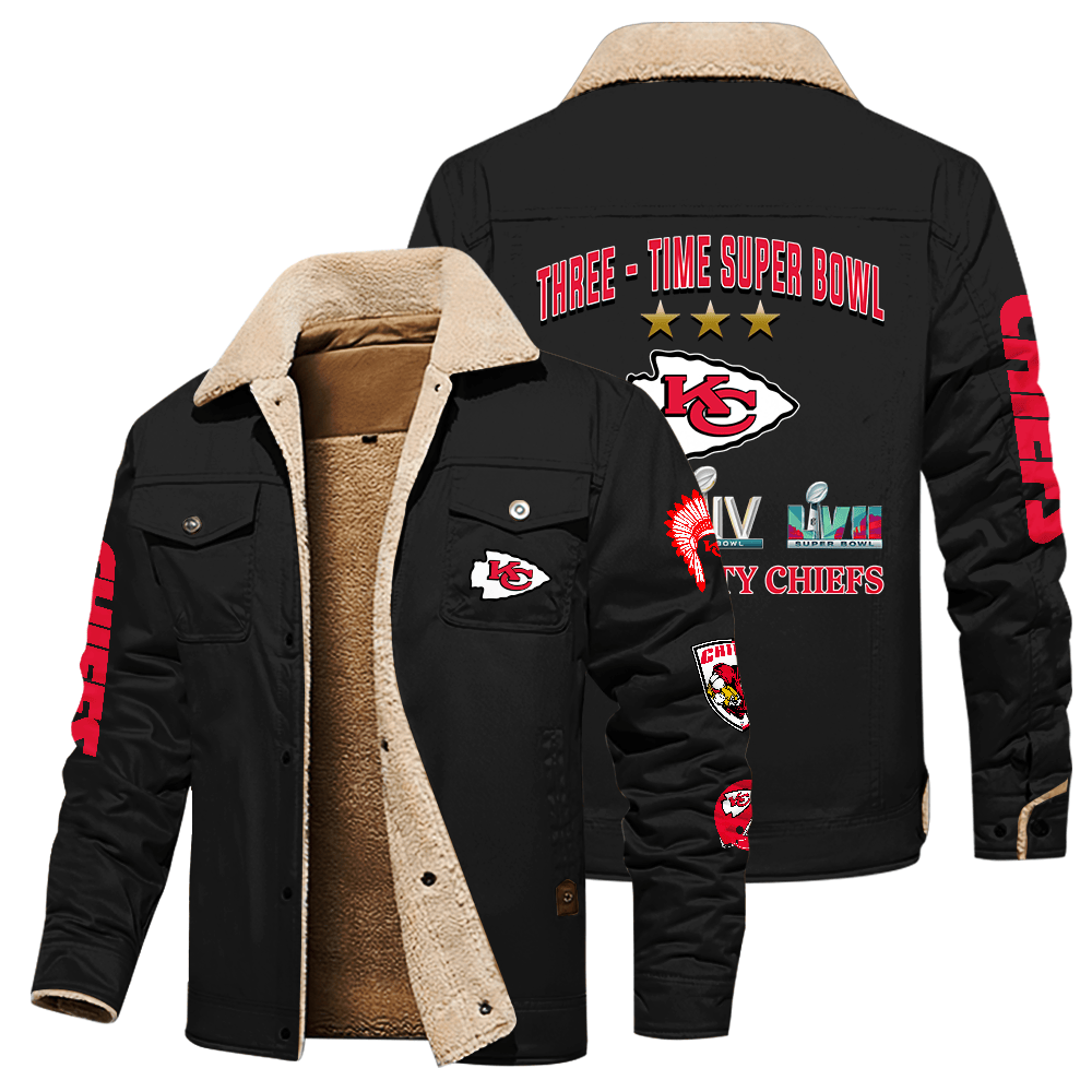 Kansas City Chiefs NFL Division Three Time Super Bowl Champions Black Stand Collar Jacket