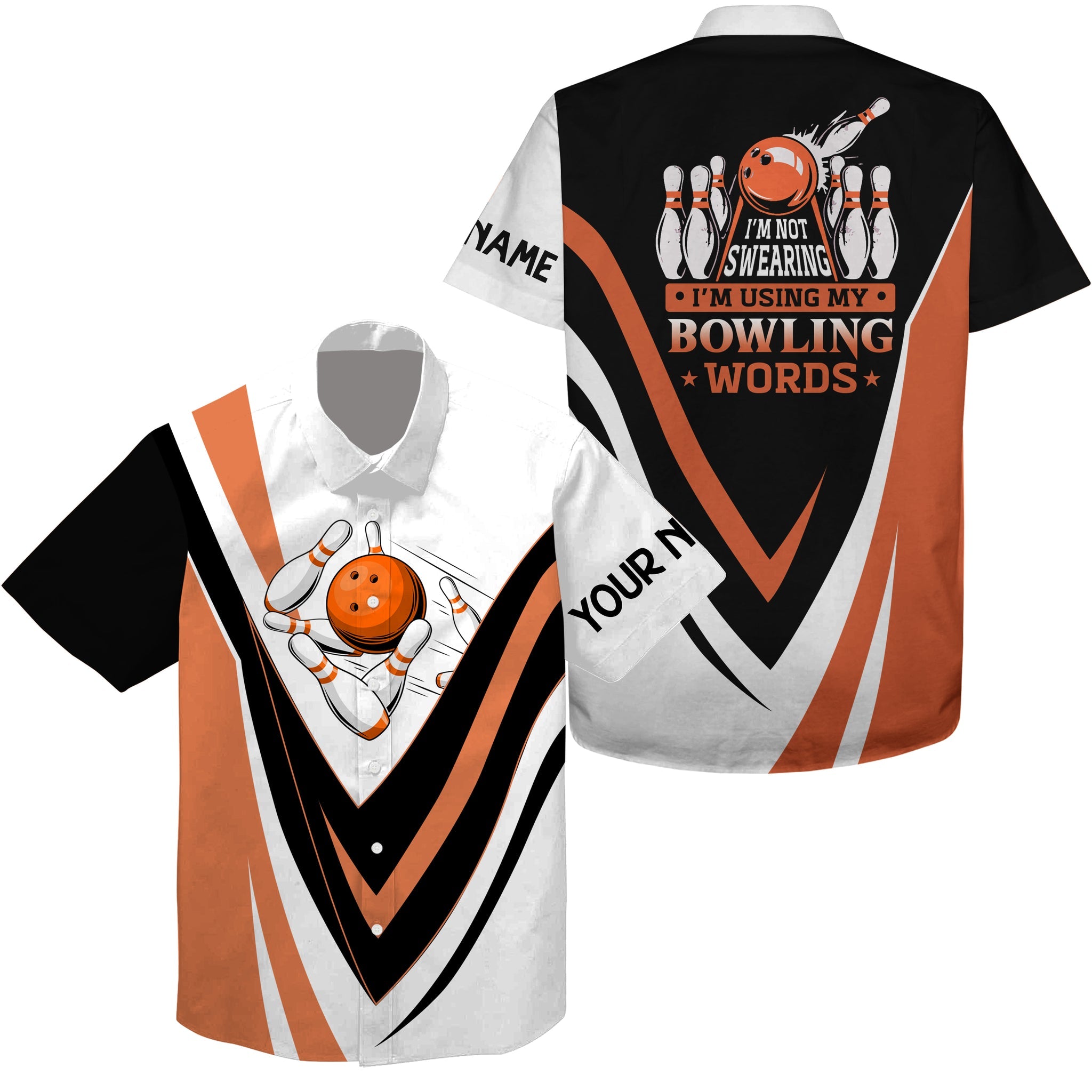 Custom Hawaiian Bowling Shirts I’M Not Swearing, I’M Using My Bowling Words Orange Bowl Shirts