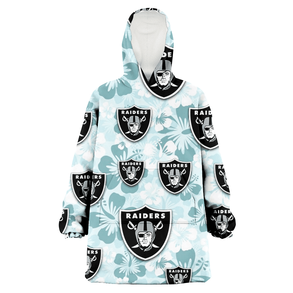 Las Vegas Raiders Pale Turquoise Hibiscus Light Cyan Background 3D Printed Hoodie Blanket Snug Hoodie