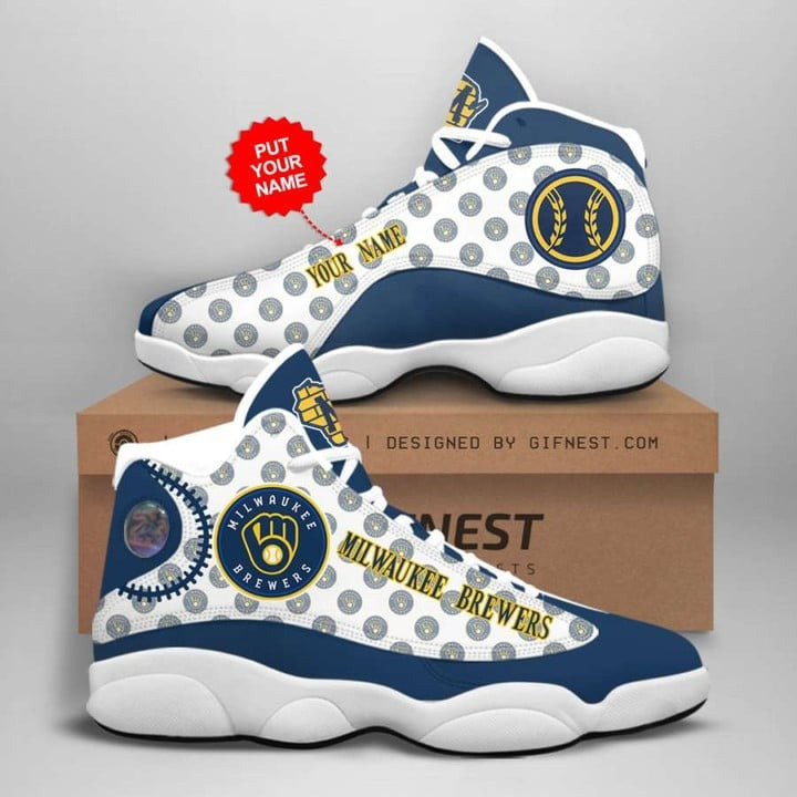 Custom Name MLB Milwaukee Brewers Baseball Team Name And Logo Air Jordan 13 Sneakers JD13 V1245