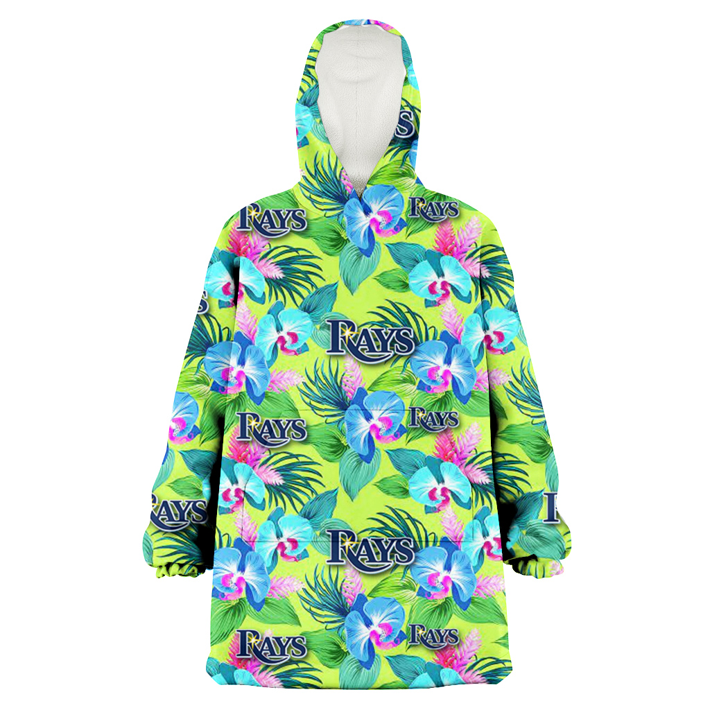 Tampa Bay Rays Blue Orchid Green Pink Leaf Green Background 3D Printed Hoodie Blanket Snug Hoodie