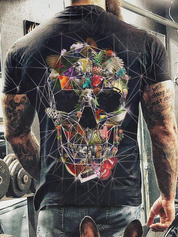 Floral skull back print T-shirt
