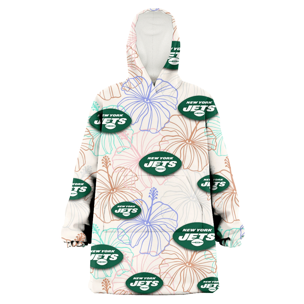 New York Jets Sketch Pastel Hibiscus Beige Background 3D Printed Hoodie Blanket Snug Hoodie