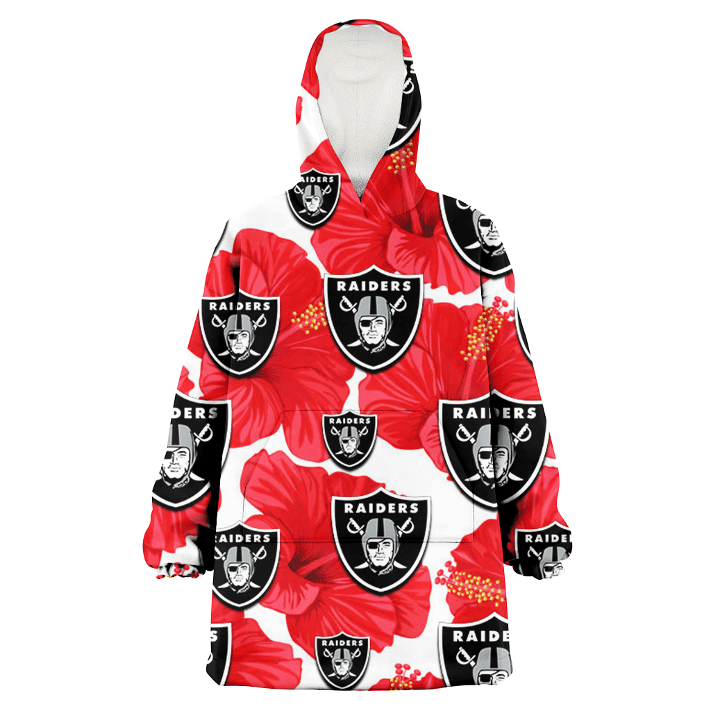 Las Vegas Raiders Big Red Hibiscus White Background 3D Printed Hoodie Blanket Snug Hoodie