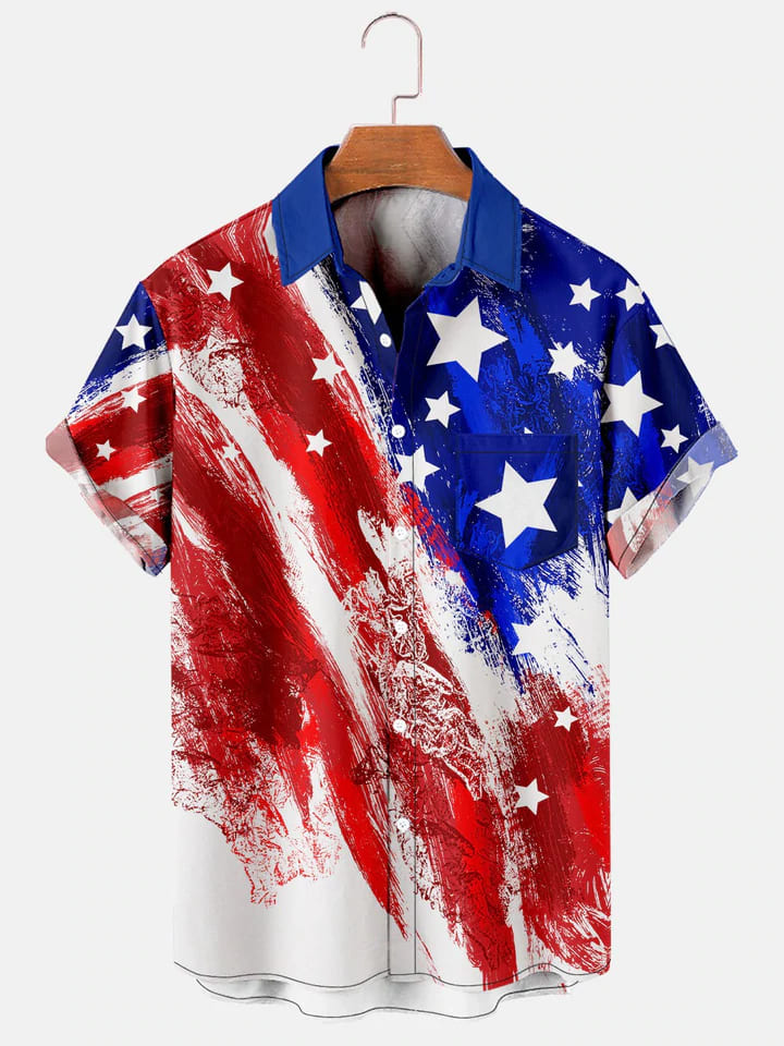 Men’S 4Th Of July Men’S Short Sleeve Patriotic Hawaiian Shirt, Independence Day Hawaiian Shirt