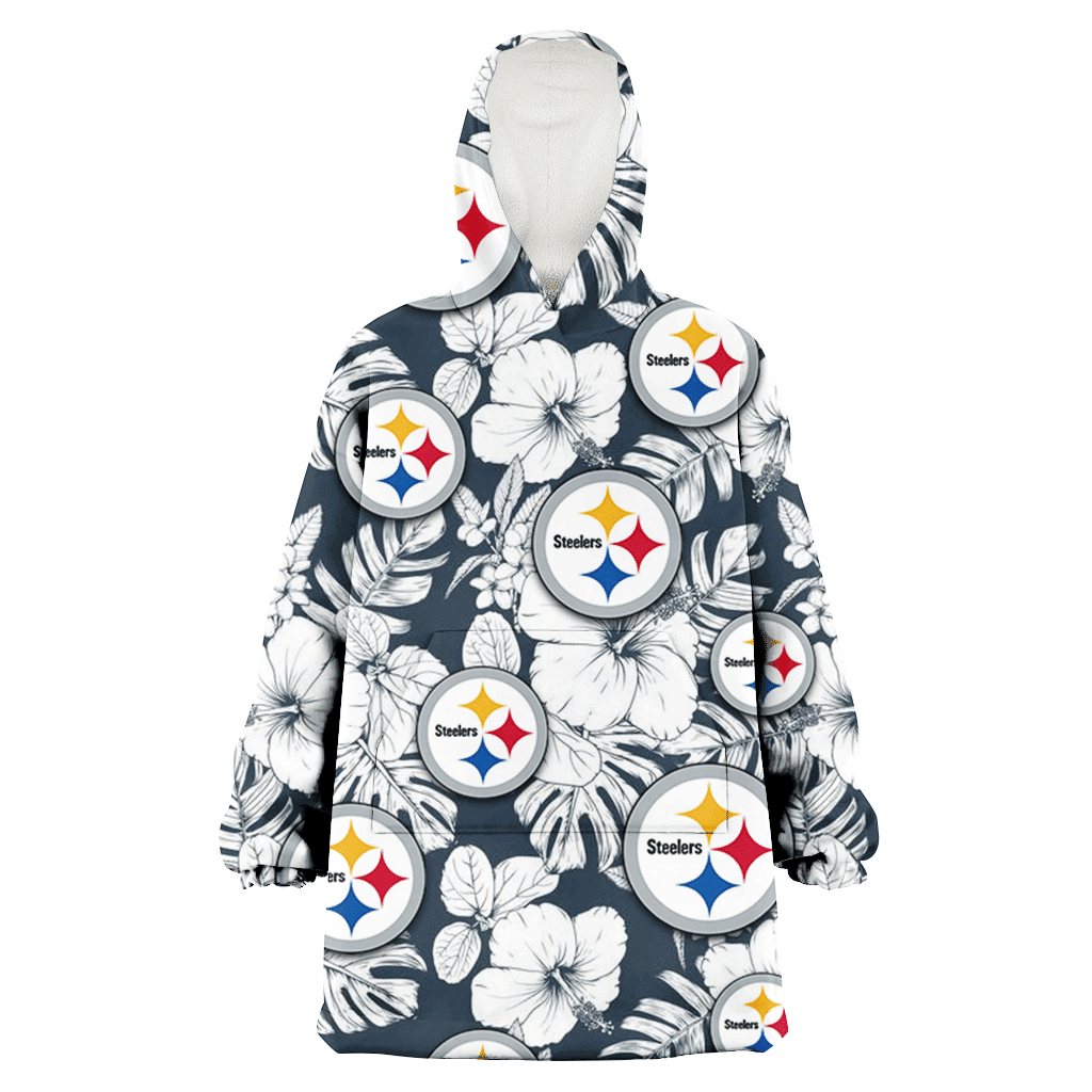 Pittsburgh Steelers Sketch Hibiscus Leaf Dark Gray Background 3D Printed Hoodie Blanket Snug Hoodie