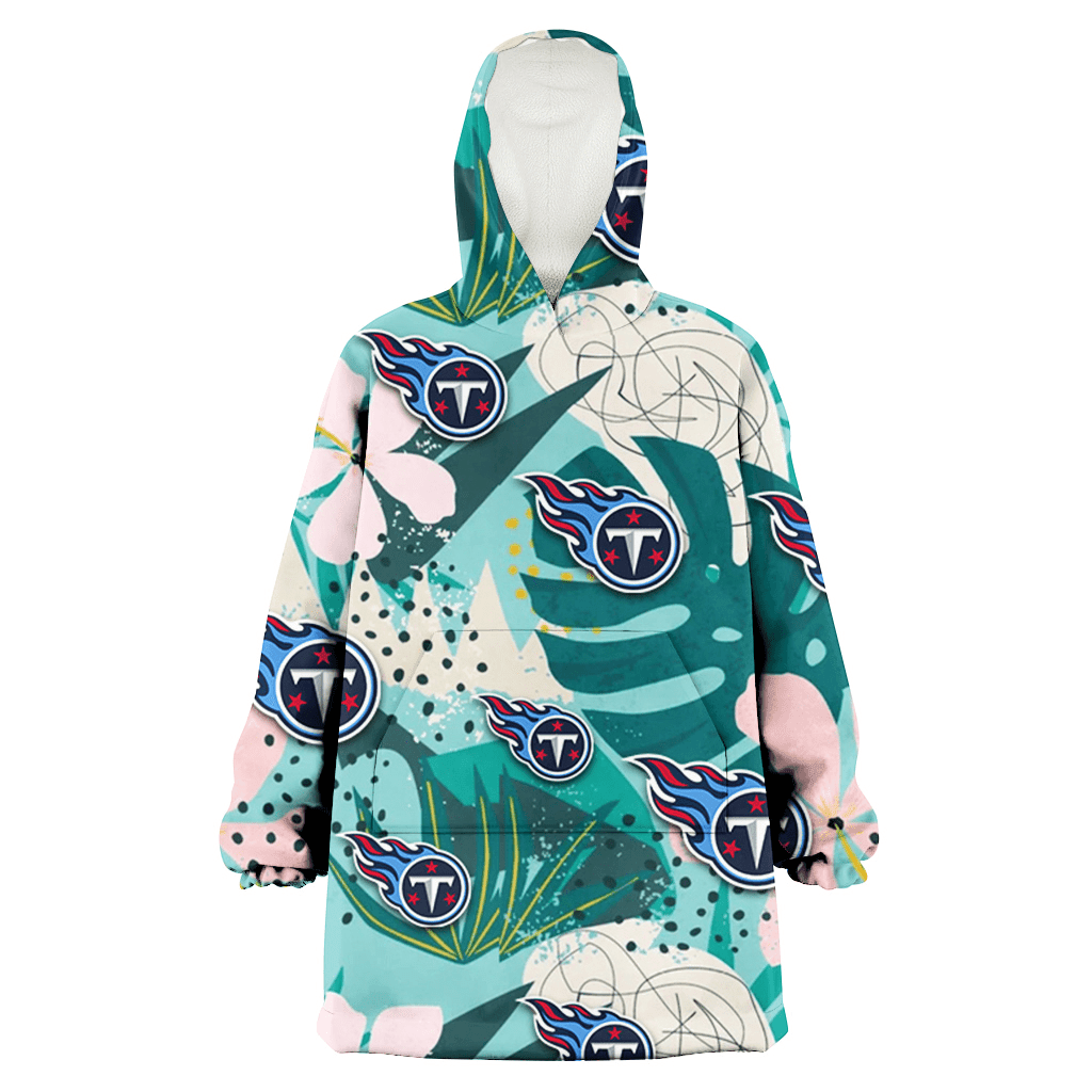 Tennessee Titans Pastel Hibiscus Palm Leaf Tiny Dot Green Background 3D Printed Hoodie Blanket Snug Hoodie