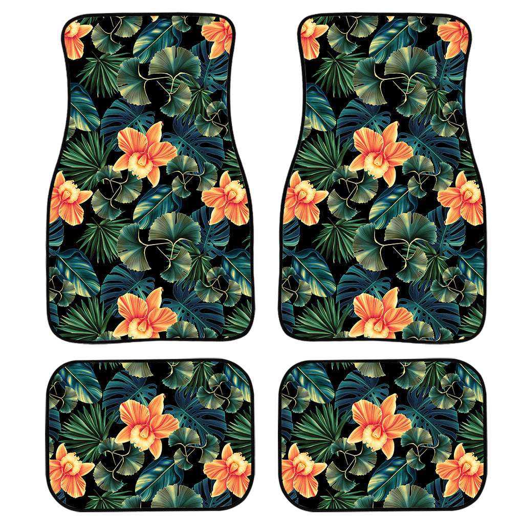 Tropical Leaf And Hawaiian Flower Print Front And Back Car Floor Mats, Front Car Mat