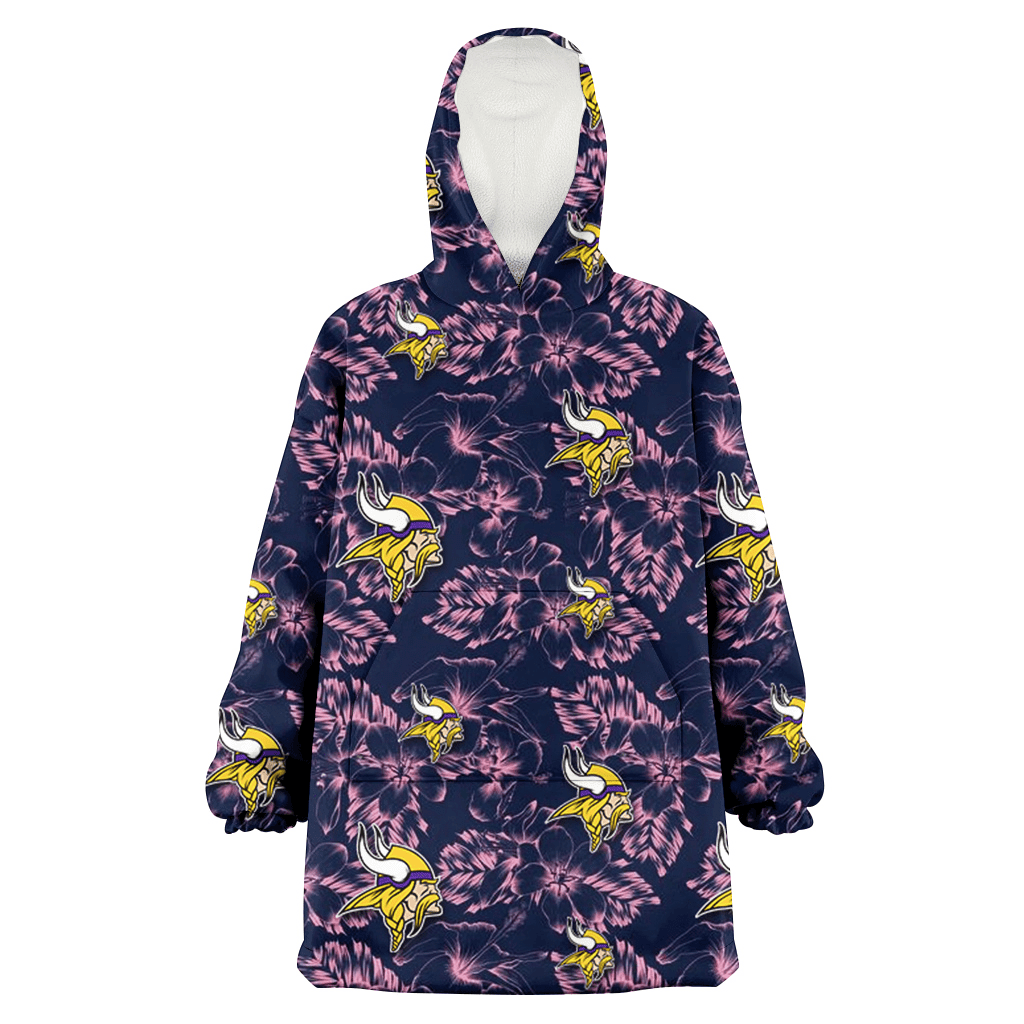 Minnesota Vikings Thistle Sketch Hibiscus Dark Slate Blue Background 3D Printed Hoodie Blanket Snug Hoodie