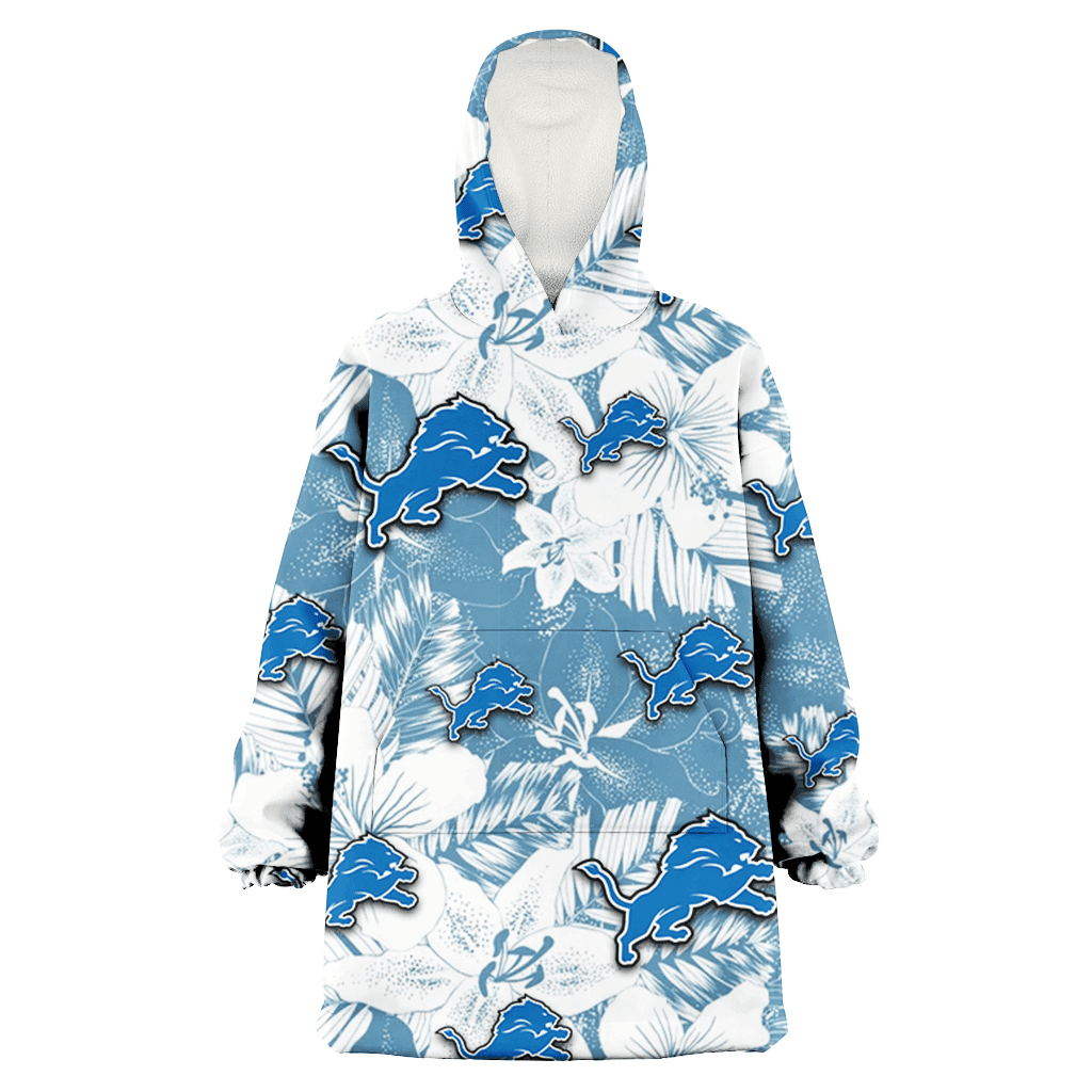 Detroit Lions White Hibiscus Orchid Light Blue Background 3D Printed Hoodie Blanket Snug Hoodie