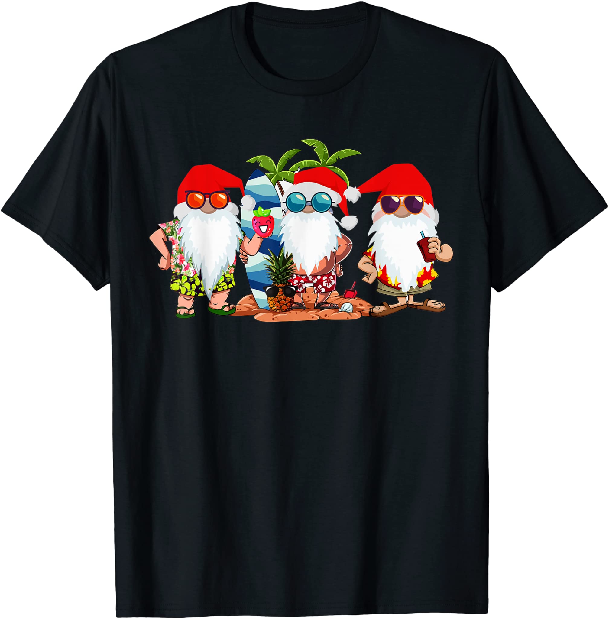 Cute Hawaiian Three Gnomes Christmas In July Summer Vacation T-Shirt