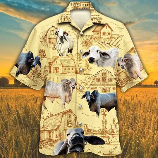 Brahman Cattle Lovers Farm Hawaiian Shirt, Unisex Print Aloha Short Sleeve Casual Shirt