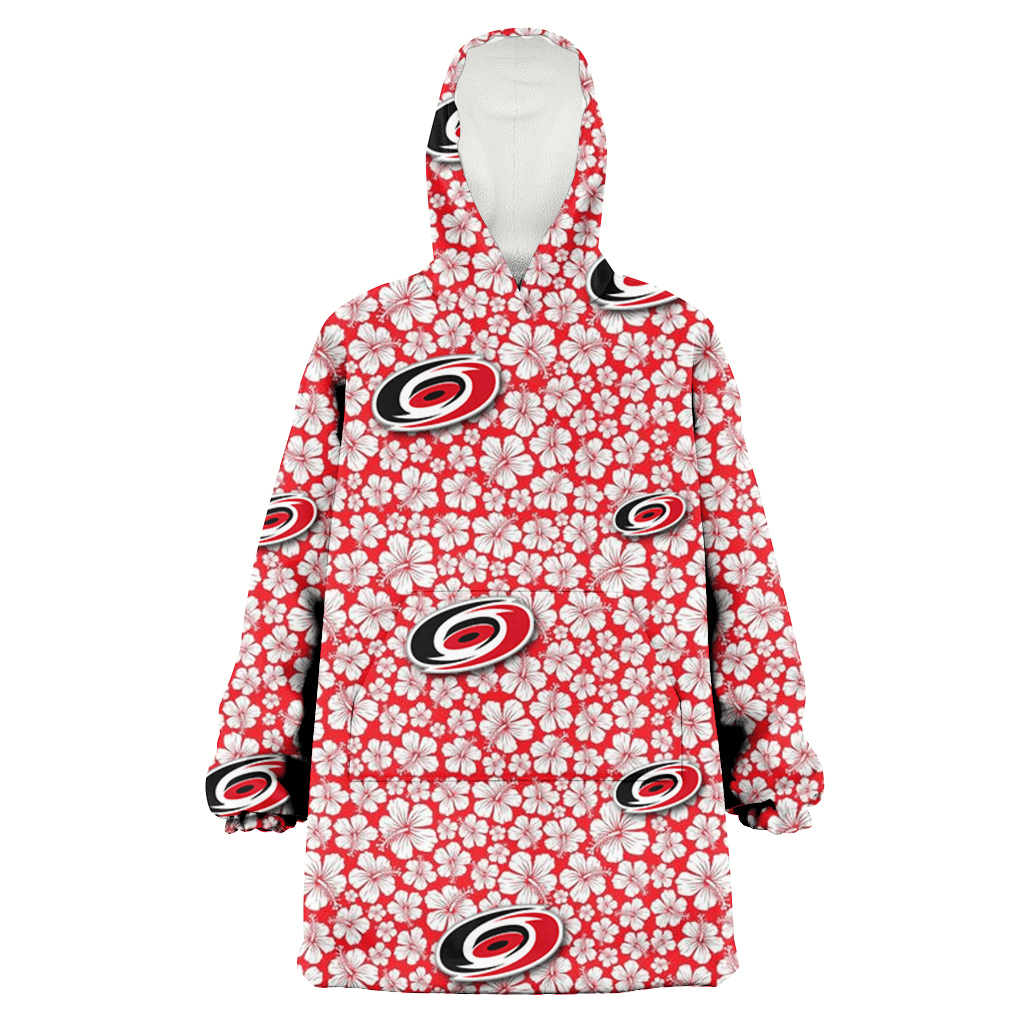 Carolina Hurricanes Tiny White Hibiscus Pattern Red Background 3D Printed Hoodie Blanket Snug Hoodie