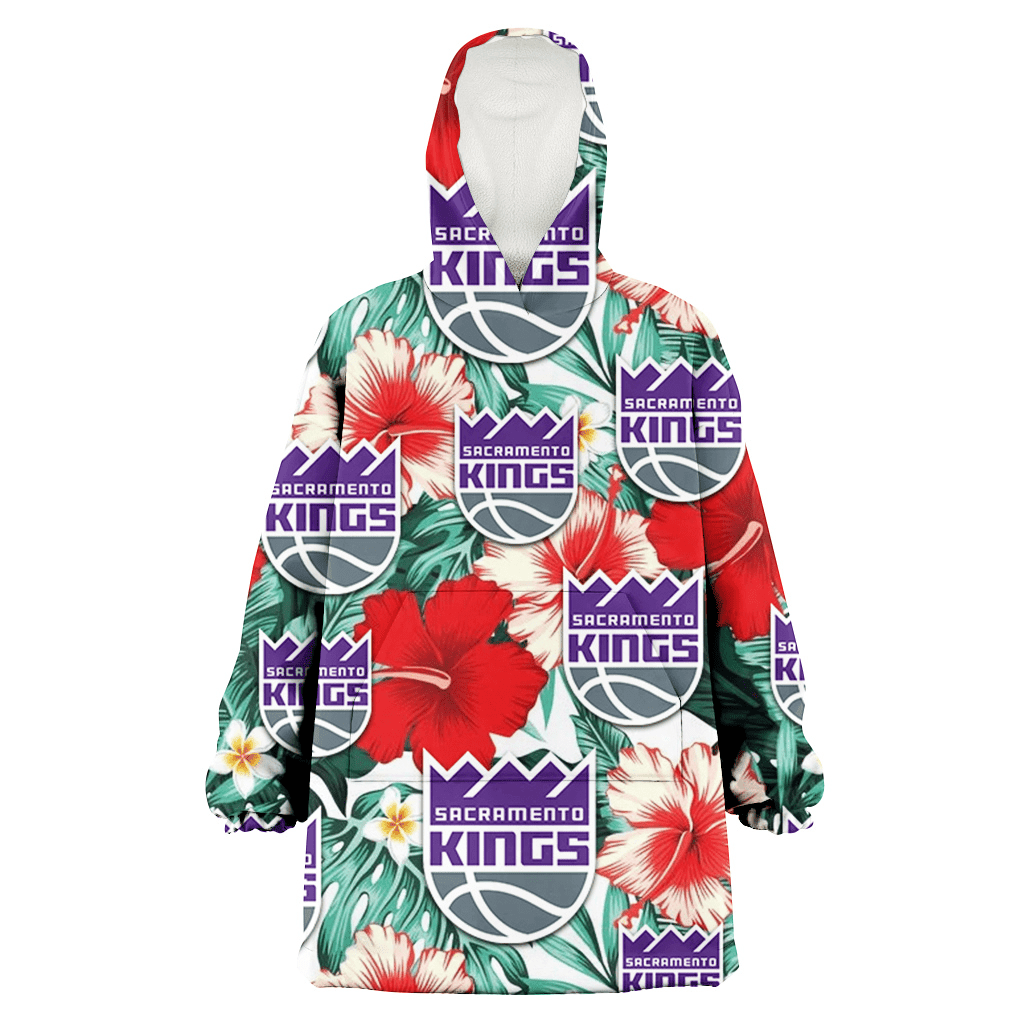 Sacramento Kings Red Coral Hibiscus White Porcelain Flower Banana Leaf 3D Printed Hoodie Blanket Snug Hoodie