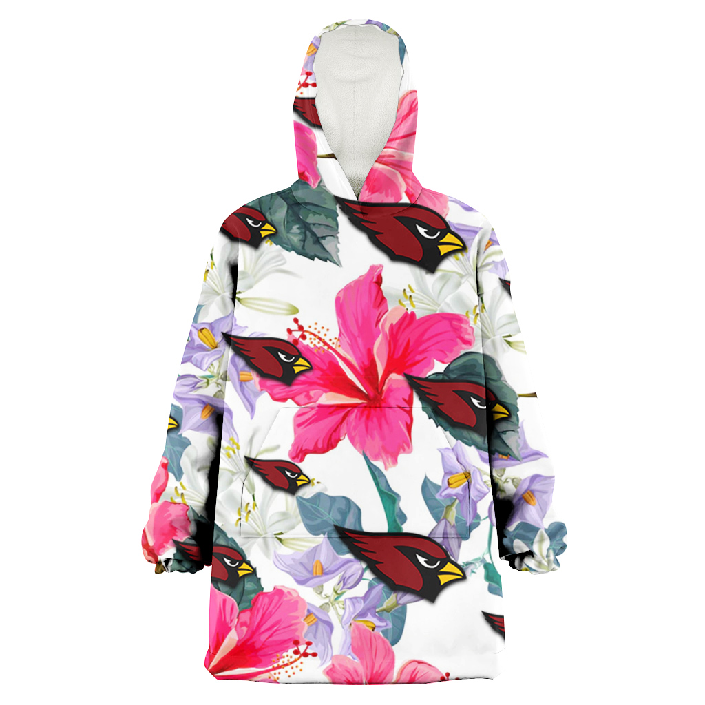 Arizona Cardinals Pink Hibiscus White Orchid White Background 3D Printed Hoodie Blanket Snug Hoodie