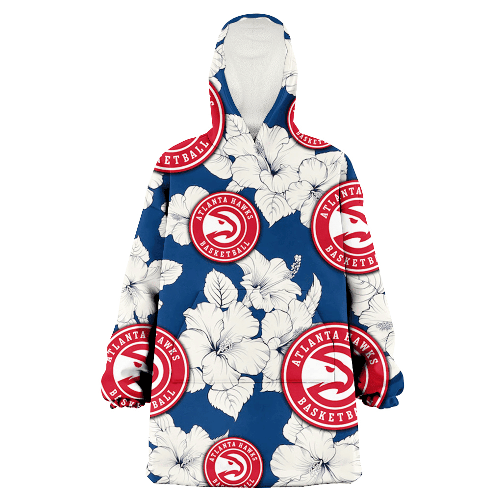 Atlanta Hawks White Big Hibiscus Blue Background 3D Printed Hoodie Blanket Snug Hoodie