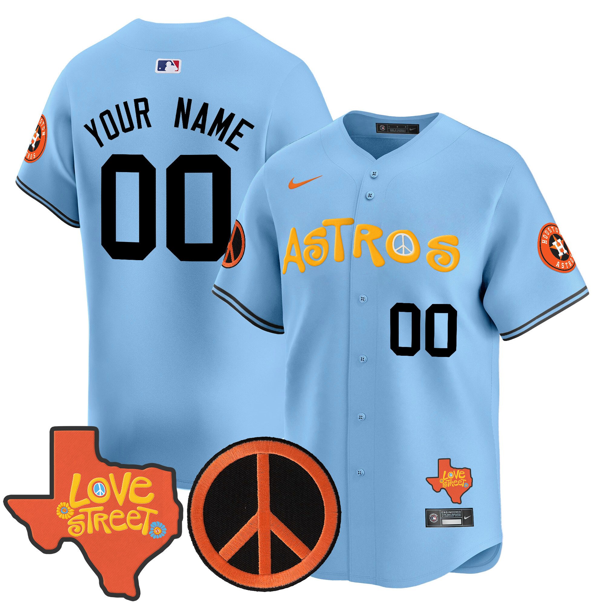 Astros Love Street & Peace Sign Patch Vapor Premier Limited Custom Jersey – All Stitched