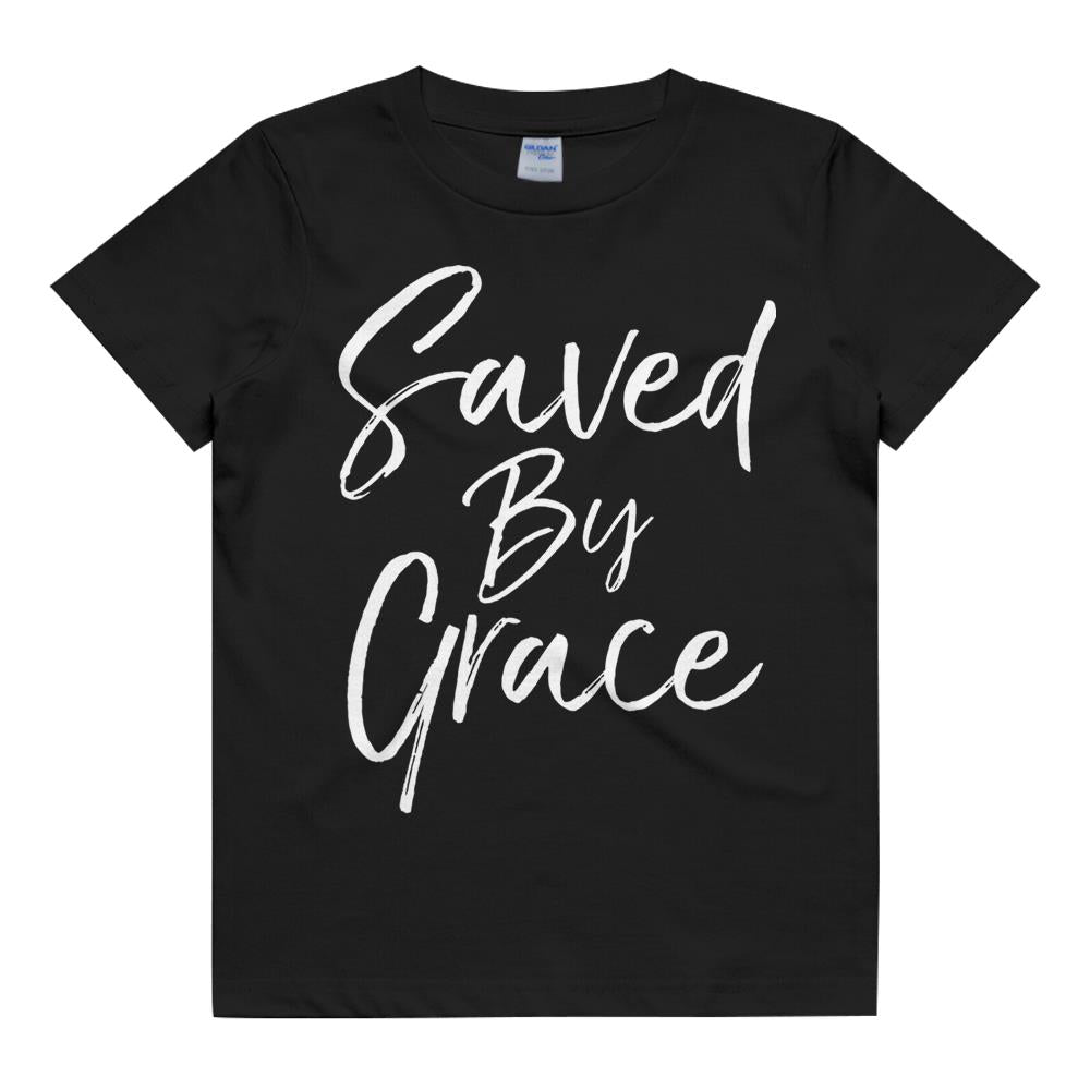 Saved By Grace Quote Christian Hymn Lyric Gospel Salvation T-Shirt Kids T Shirt
