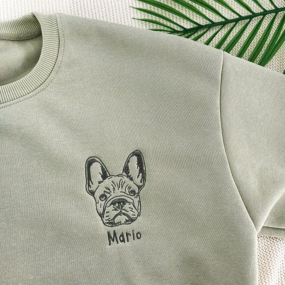 Embroidered Pet Face&Name Sweatshirts,Custom Embroidered Pet Sweatshirts,Custom Dog Sweatshirts,Special Birthday Gift For Dog Mom/Dad X Sunrug Teerealmstore