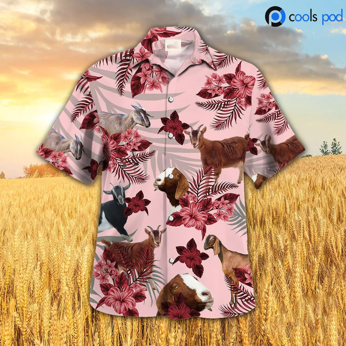 Goat Hibiscus Pattern Red Hawaiian Shirt, Goat Hawaiian Shirt, Gift For Goat Lovers