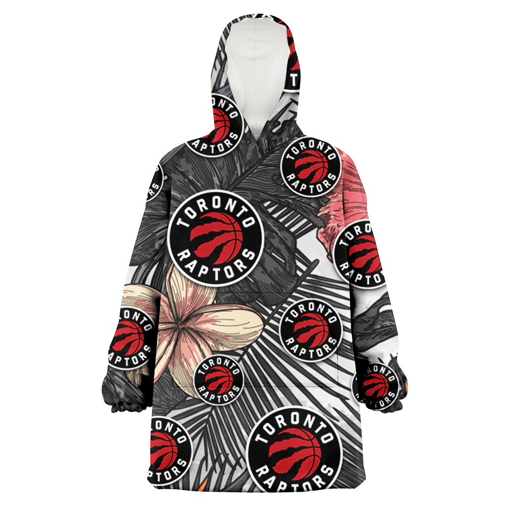 Toronto Raptors Pink Sketch Hibiscus Gray Palm Leaf White Background 3D Printed Hoodie Blanket Snug Hoodie