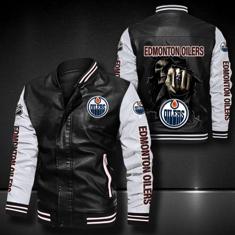 Edmonton Oilers Leather Varsity Jacket Bomber Coat