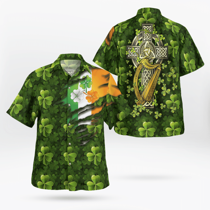 Patrick’S Day Hawaiian Shirt, Patrick’S Day Flag And Item Green Clover Background Hawaii Shirt