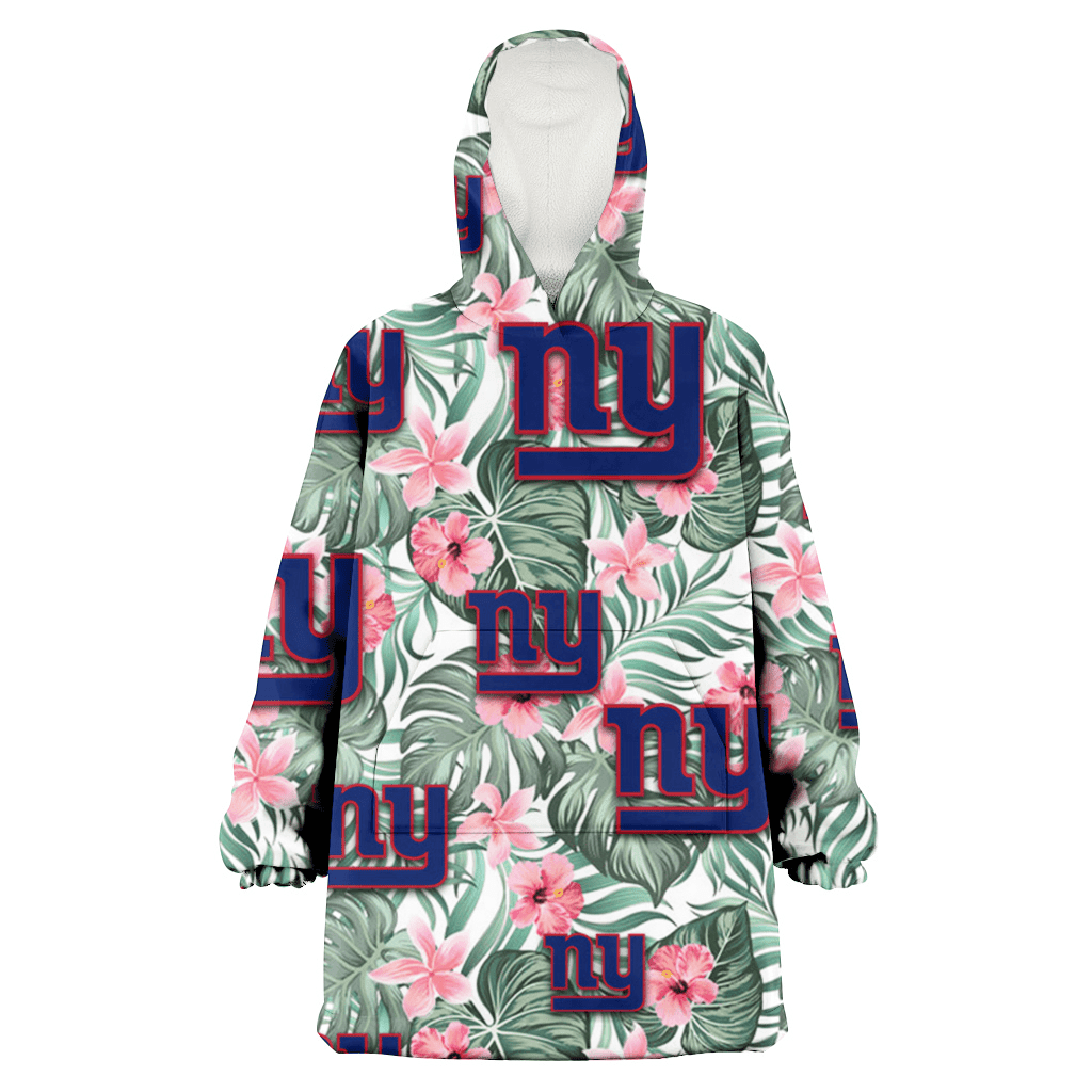 New York Giants Pink Hibiscus Porcelain Flower Tropical Leaf White Background 3D Printed Hoodie Blanket Snug Hoodie