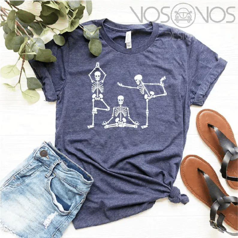 Shopspost Style Skeletons Yoga Shirt \ Halloween Shirt \ Yoga Lover Shirt \ Yogi Shirt \Skeleton Shirt \Funny Halloween Shirt