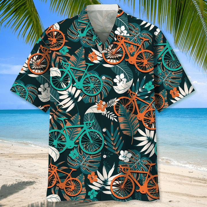 Cycling Flower Tropical Hawaiian Shirt, Funny Cycling Shirt, Cycling Shirt, Cyclist Shirt, Bicycle Gift, Biking Gift, Bike Gift