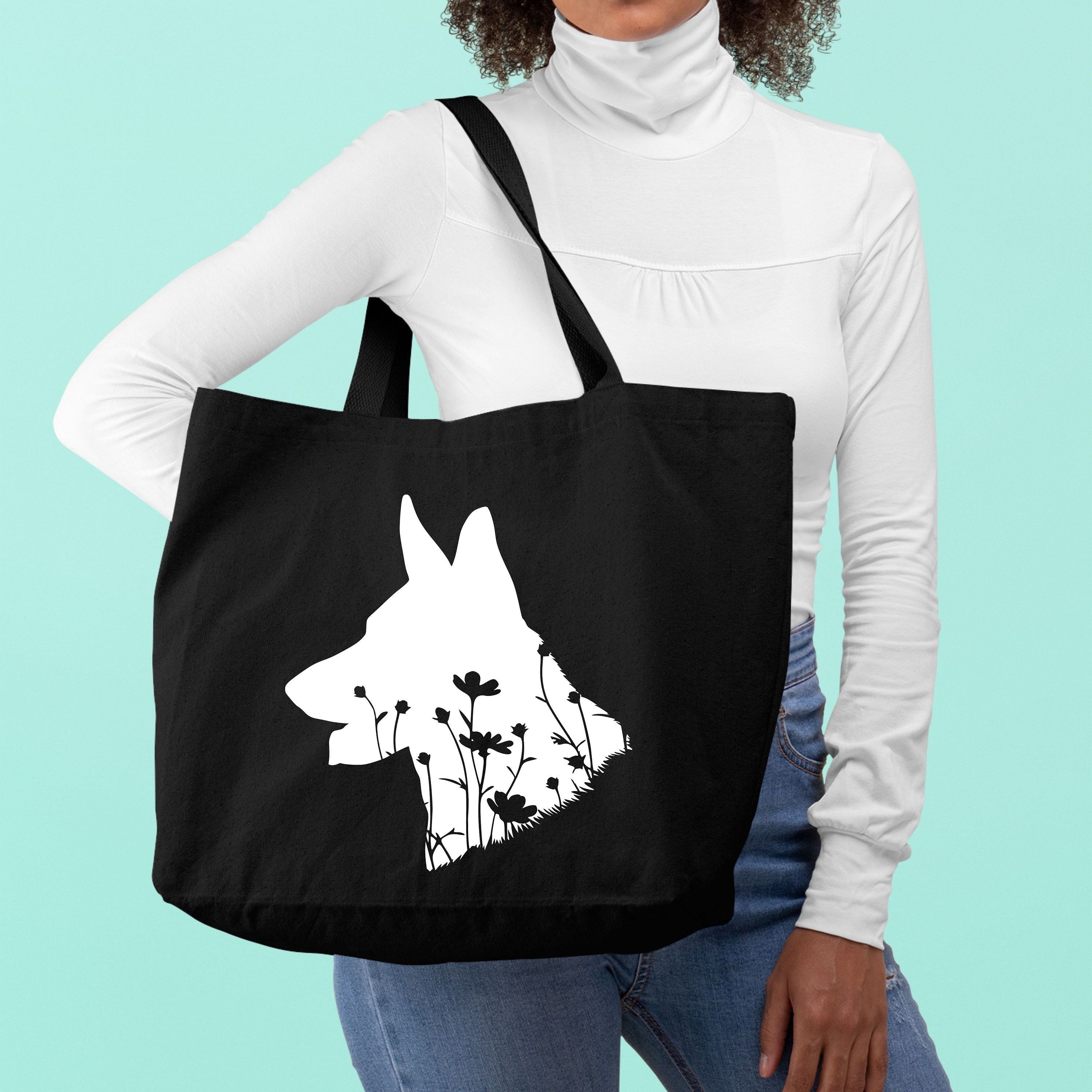 Floral German Shepherd Tote Bag,Dog Mom Gift,Fur Mama Shopping Bag,Dog Lover Gift Tote Bag,Animal Print Bag,Reusable Grocery Tote Bag