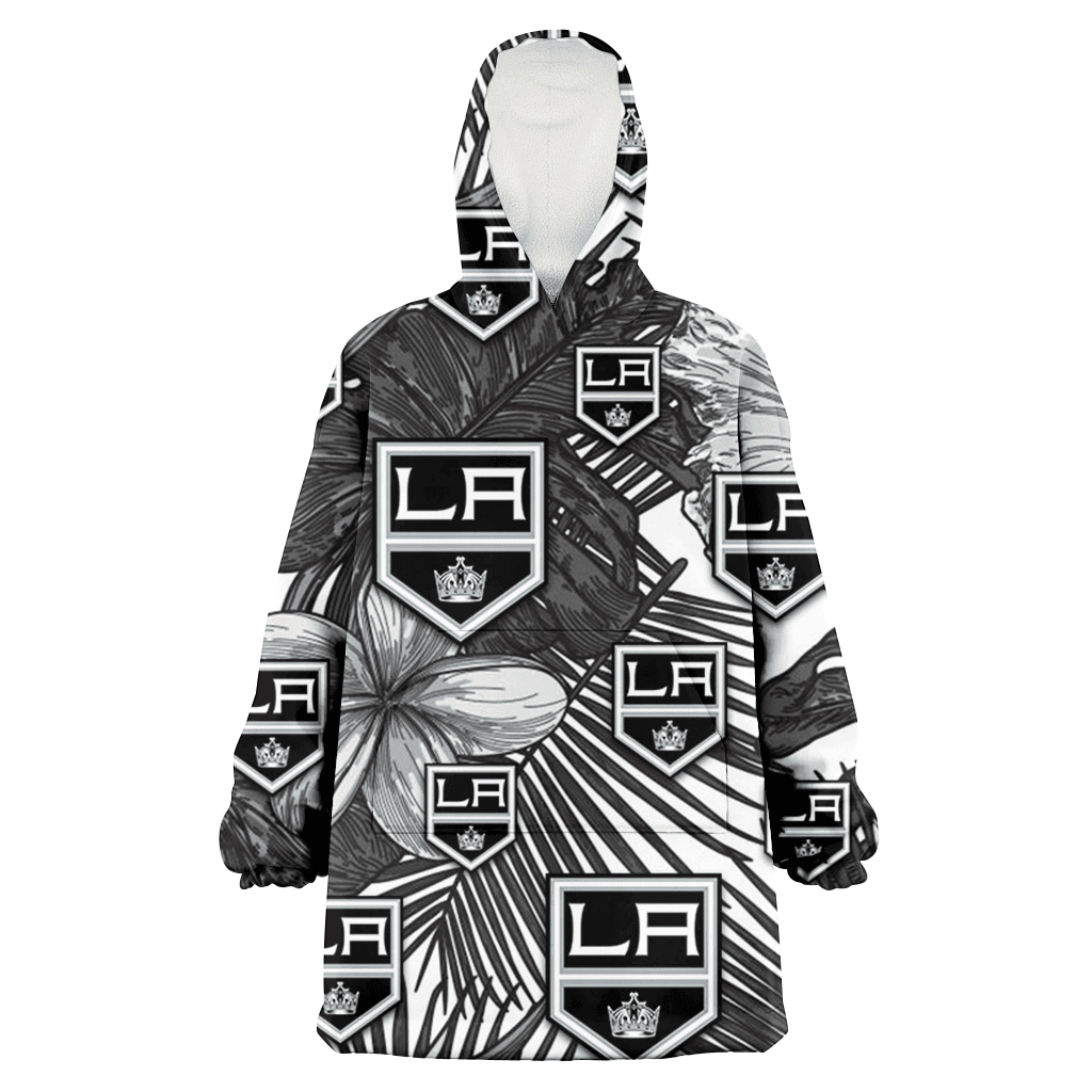 Los Angeles Kings Grey Sketch Hibiscus Palm Leaf White Background 3D Printed Hoodie Blanket Snug Hoodie