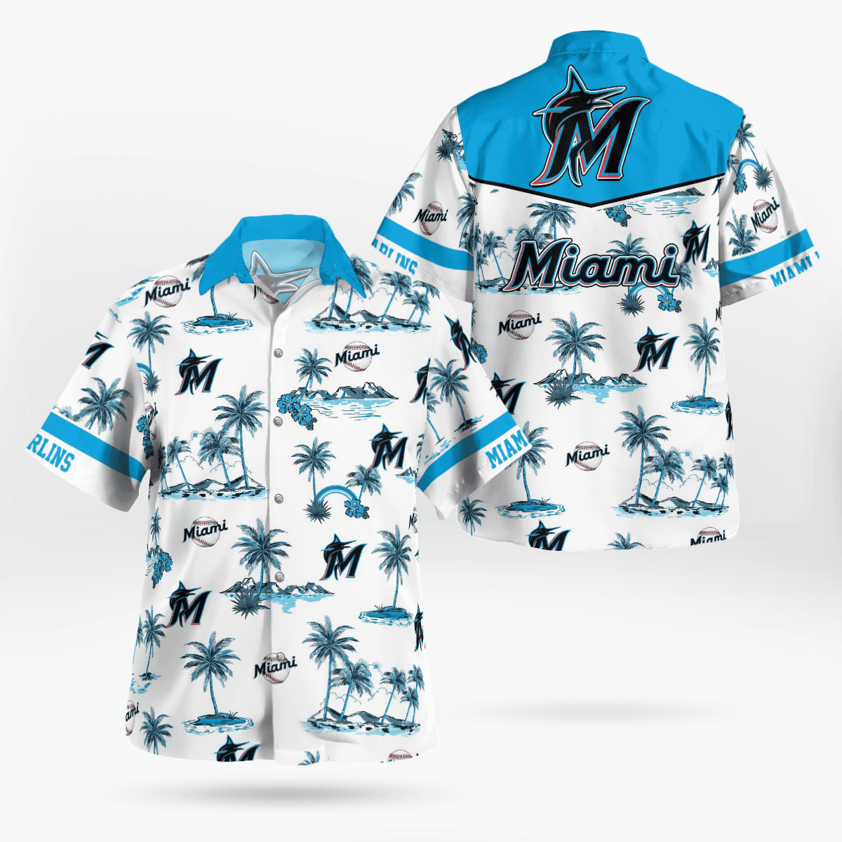Miami Marlins Mlb Island Palm Trees And Team Logo 3D Hawaiian Shirt