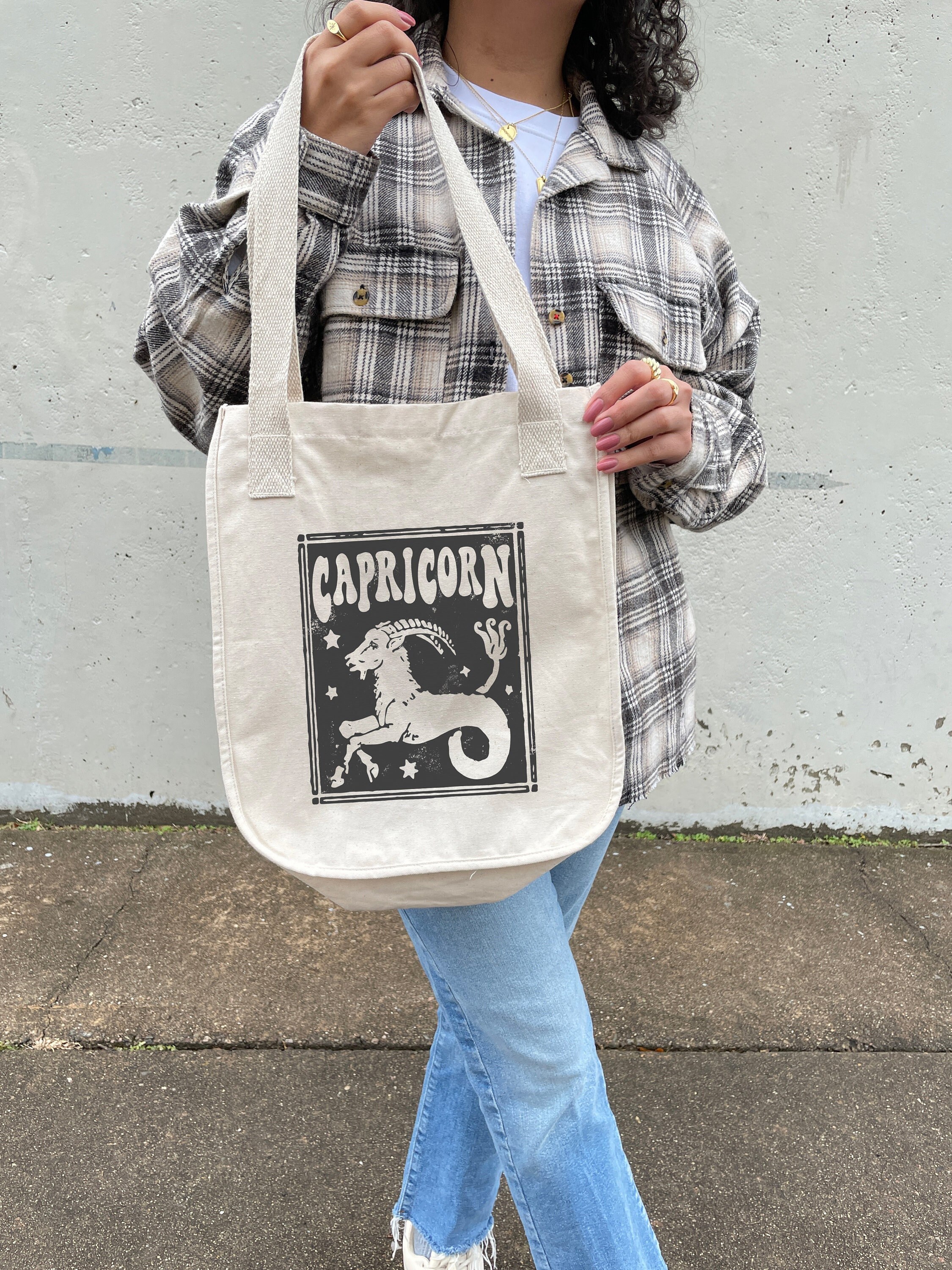 Capricorn Aesthetic Tote Bag Trendy Tote Bag Zodiac Gift Capricorn Birthday Gift Astrology Clothing Indie Clothes Cute Tote Organic Cotton