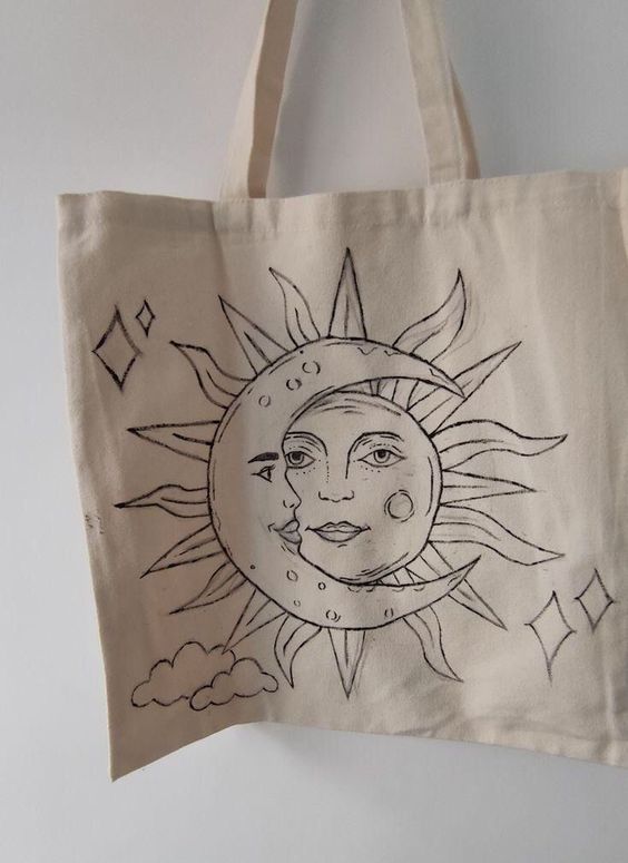 Sun Moon Tote bag, Canvas Tote Bags, Tote Bag Design, Tote Bag Idea