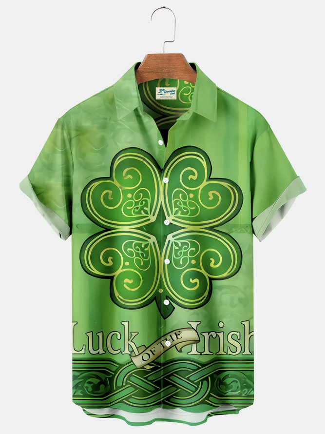 St. Patrick’S Day Short Sleeve Casual Shirt, Shamrock Shirt, Irish Hawaiian Shirt