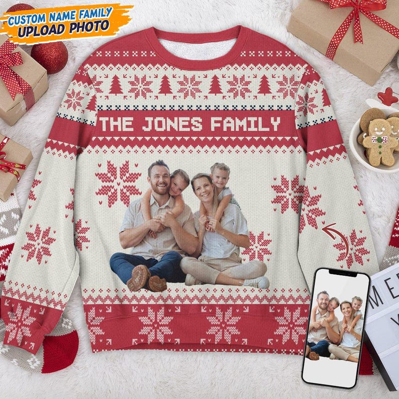 Snorider Xmas 2024 Custom Photo Xmas, Personalized Family Photo Ugly Sweater, Novelty Party Ugly Sweater, Grandma Christmas Gifts, Year End Party Ugly Sweater