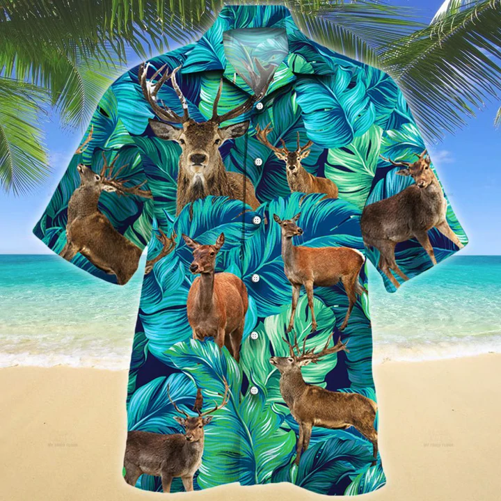 Deer Lovers Hawaiian Shirt, Tropical Deer Men Hawaiian Shirts