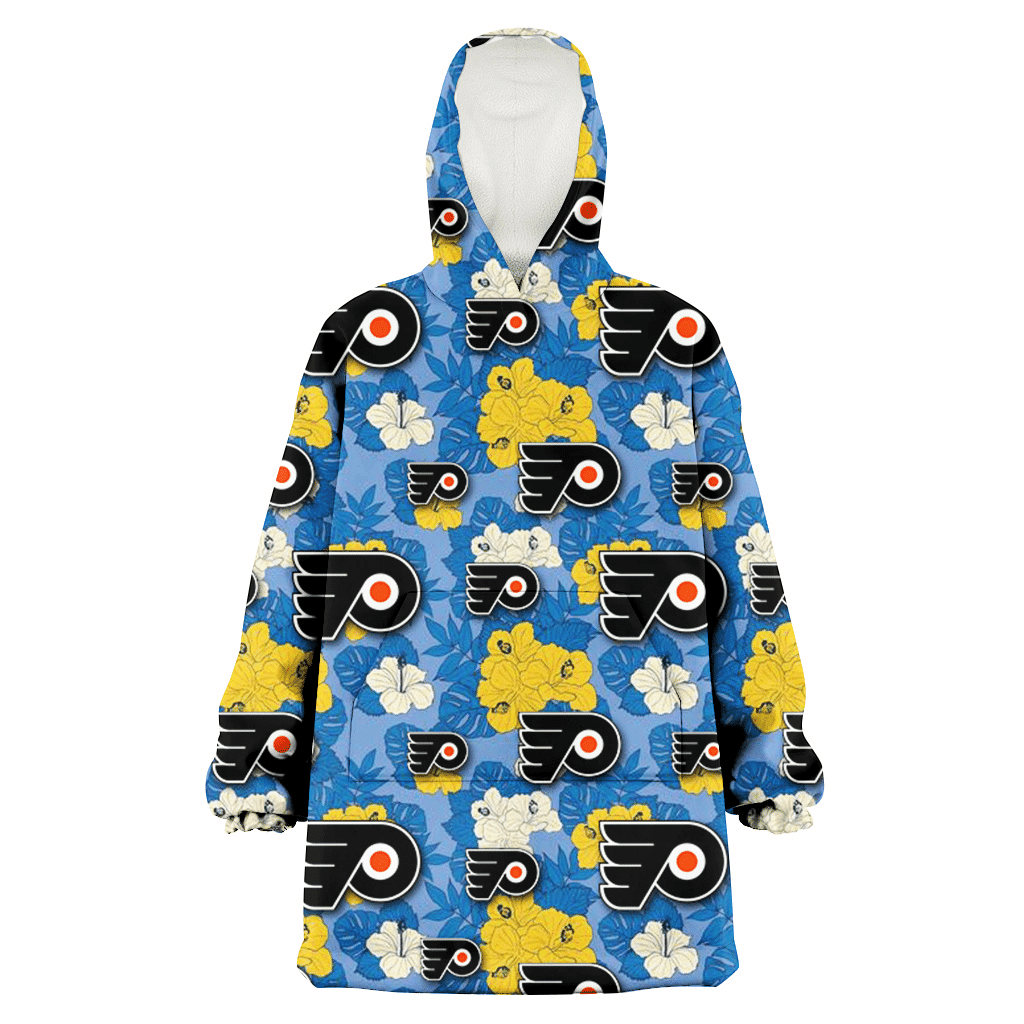 Philadelphia Flyers Yellow White Hibiscus Powder Blue Background 3D Printed Hoodie Blanket Snug Hoodie