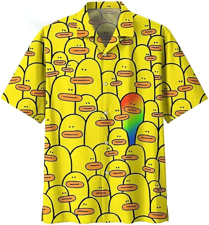 Beach Shirt Yellow Duck Lgbtq Hawaiian Shirt Funny Duck Hawaii Shirts Duck Gifts Pride Gifts , Aloha Shirt